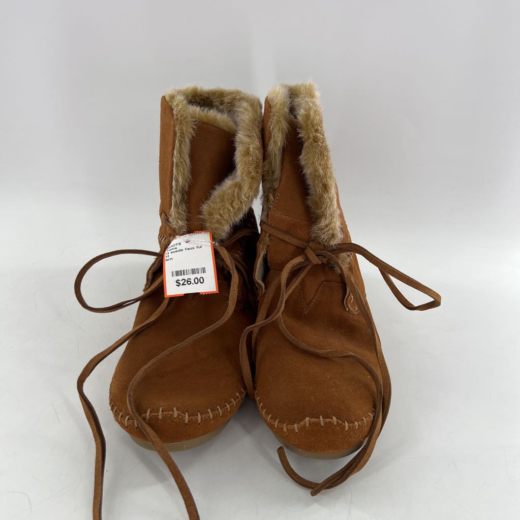 11 suede faux fur foldover lace-up bootie