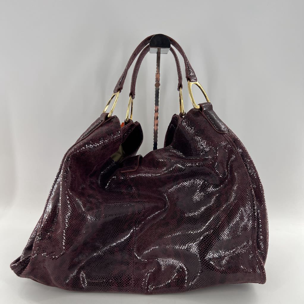 Maxine Couture Metallic Purple Python Leather Large Hobo Bag