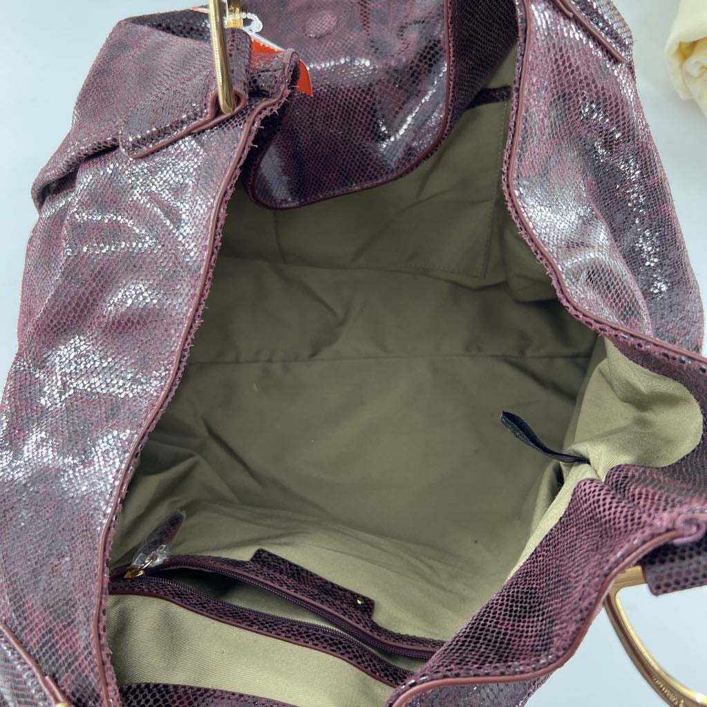 Maxine Couture Metallic Purple Python Leather Large Hobo Bag
