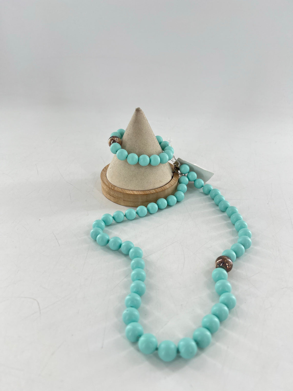 2pc turquoise coated beaded necklace & bracelet set