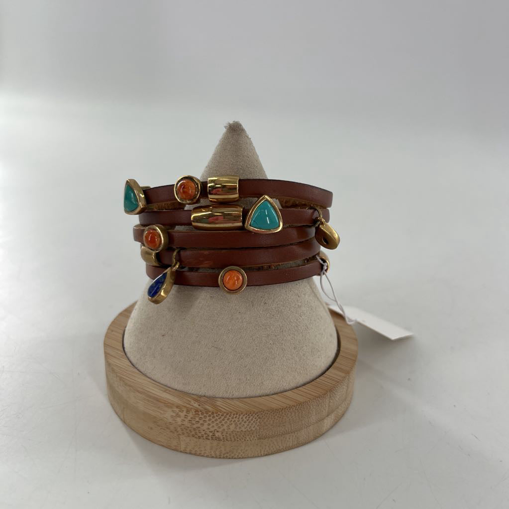 leather strap multi color stone bracelet