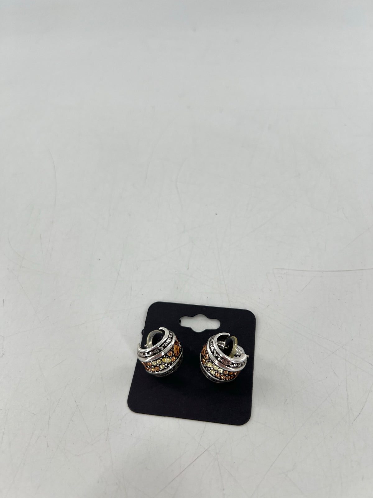 silver brown stone huggie earrings