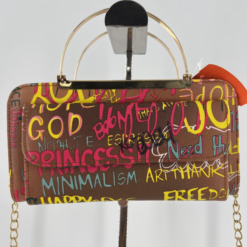 vegan leather graffiti print crossbody
