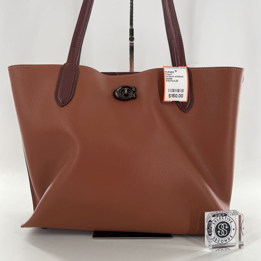 turnlock polished pebbled leather tote