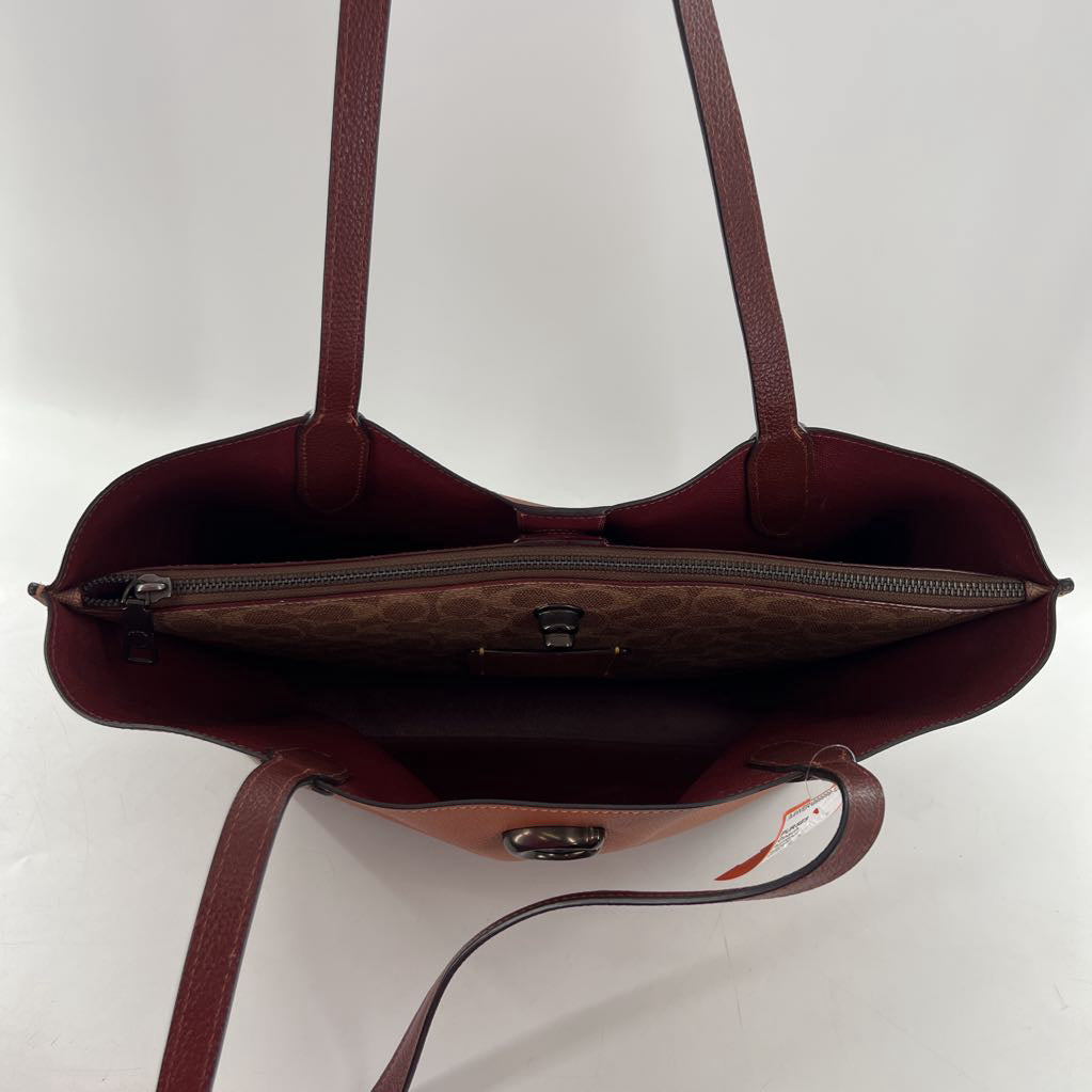 turnlock polished pebbled leather tote