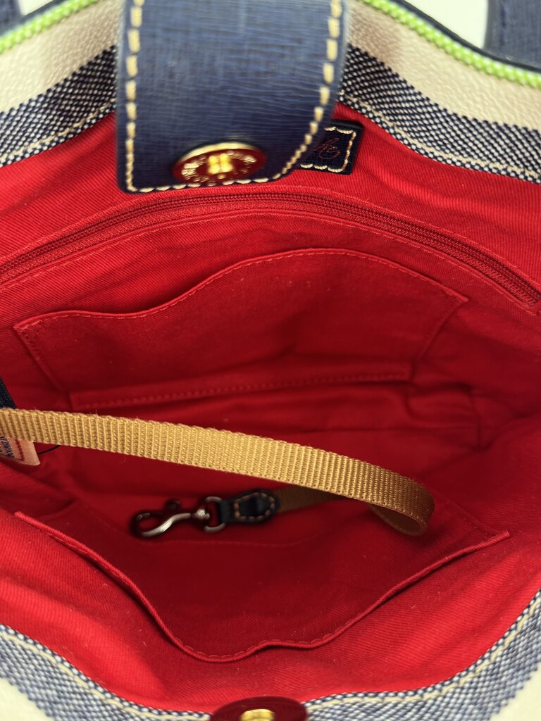 stripe small dual handle satchel/crossbody
