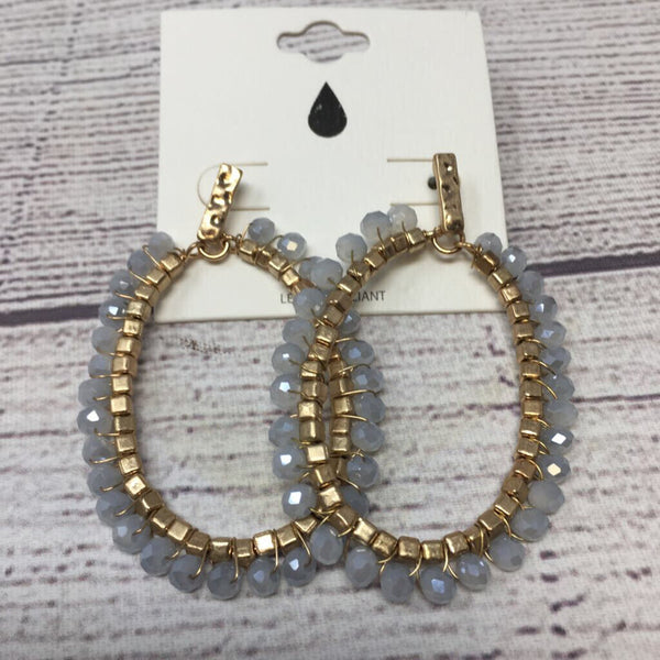 Gold Teardrop Earring with Gray Beads
