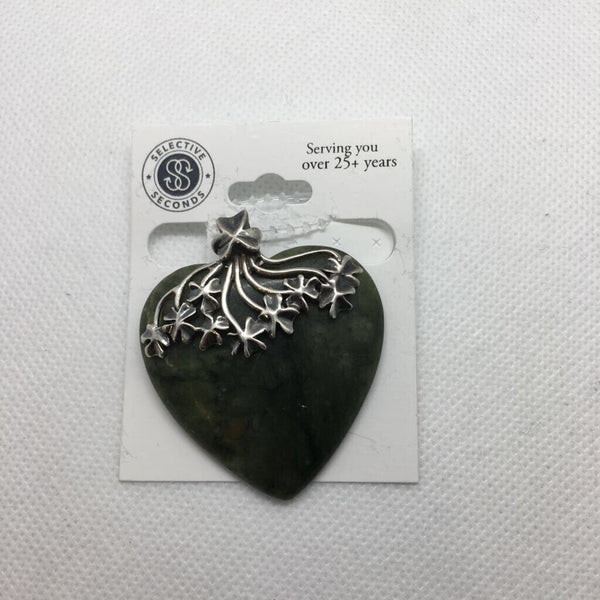 .925 Jade Heart w/silver shamrock detail