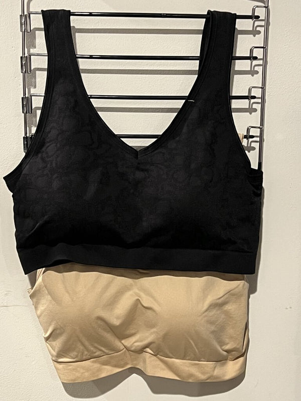 R45 Lrg BLK/SAND Anybody Set/2 seamless bras