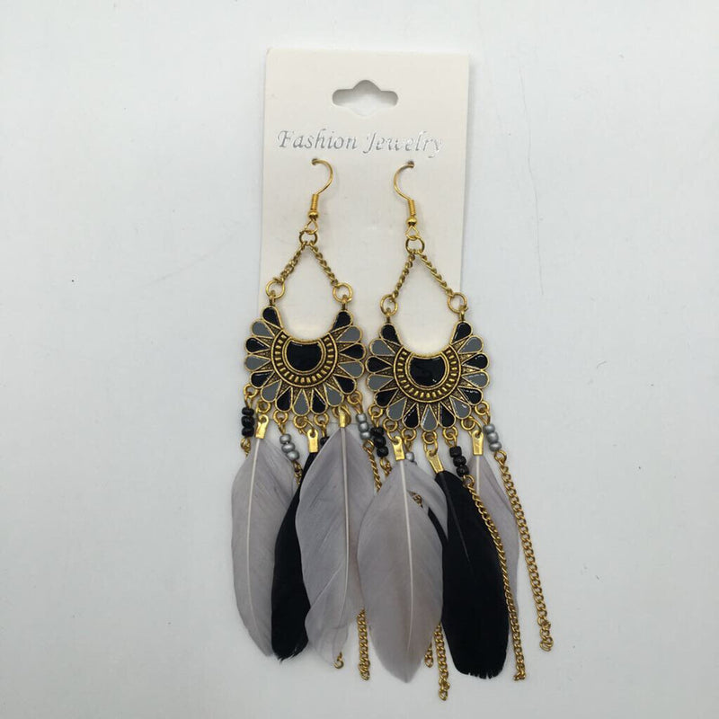 Q long GRAY feather tassel earrings