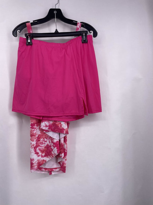 Sz14 KGravel pink tie-dye top & skirt twist swimsuit