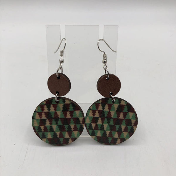 Christmas tree round wooden earrings