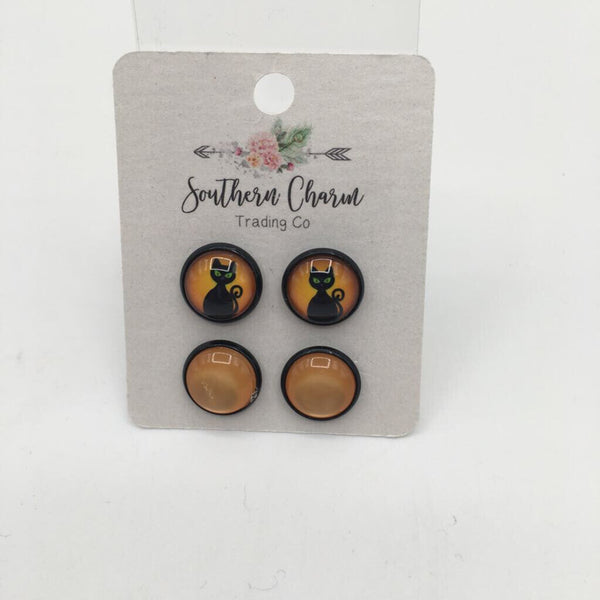 2pc round cat halloween earrings