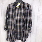 L tab slv Plaid open cardigan