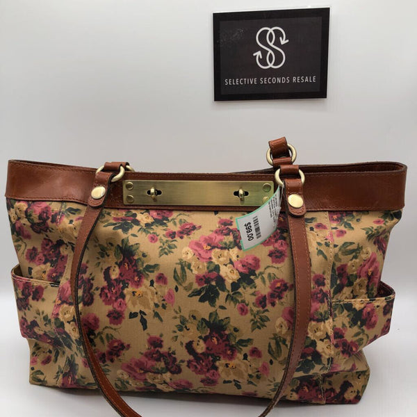 double turn lock closure rose floral tote
