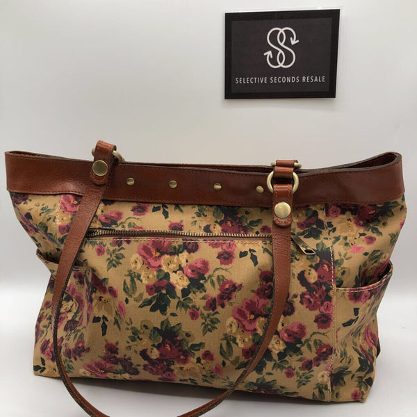 double turn lock closure rose floral tote