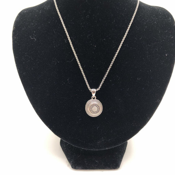 Silvertone necklace with round bling circle pendant