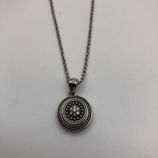 Silvertone necklace with round bling circle pendant