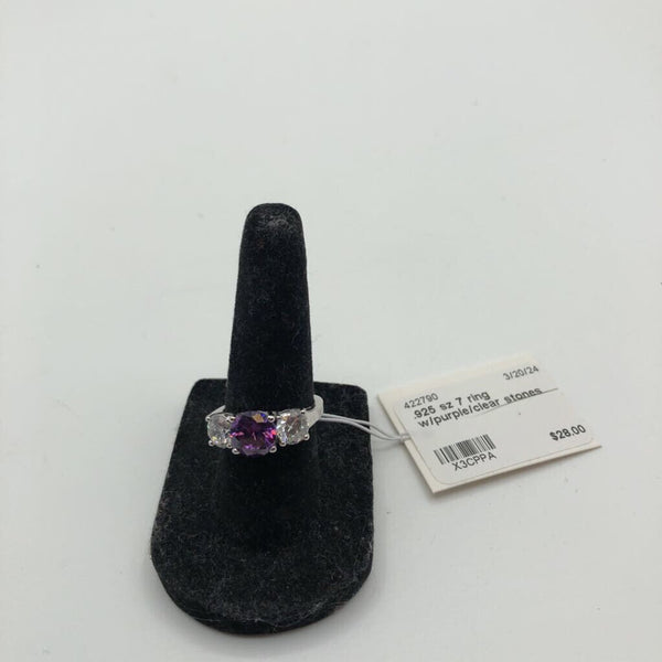 .925 sz 7 ring w/purple/clear stones