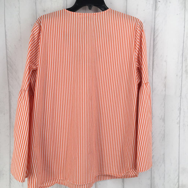 L striped ruffle slv grommet tie neck