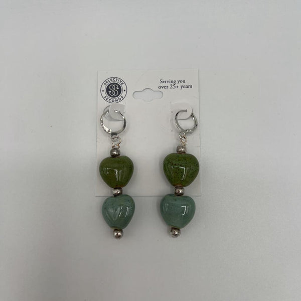 Green Heart Bead Earrings