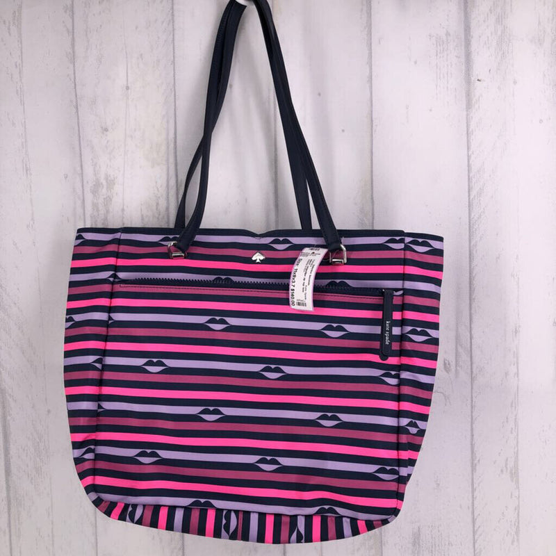 NWOT stripe/lips zip top tote