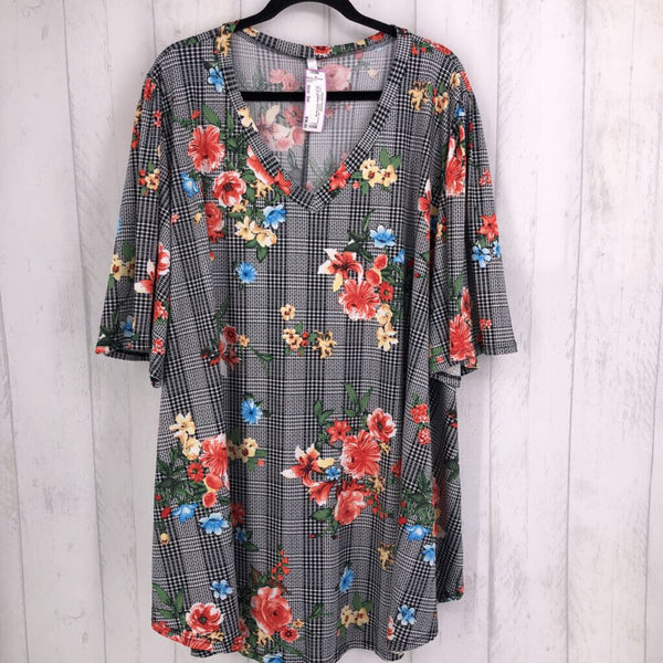 5xl s/s gingham floral top