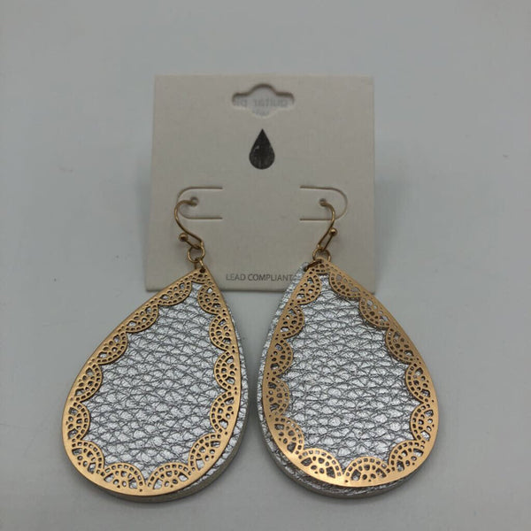 silver guitar pick earrings with gold trim
