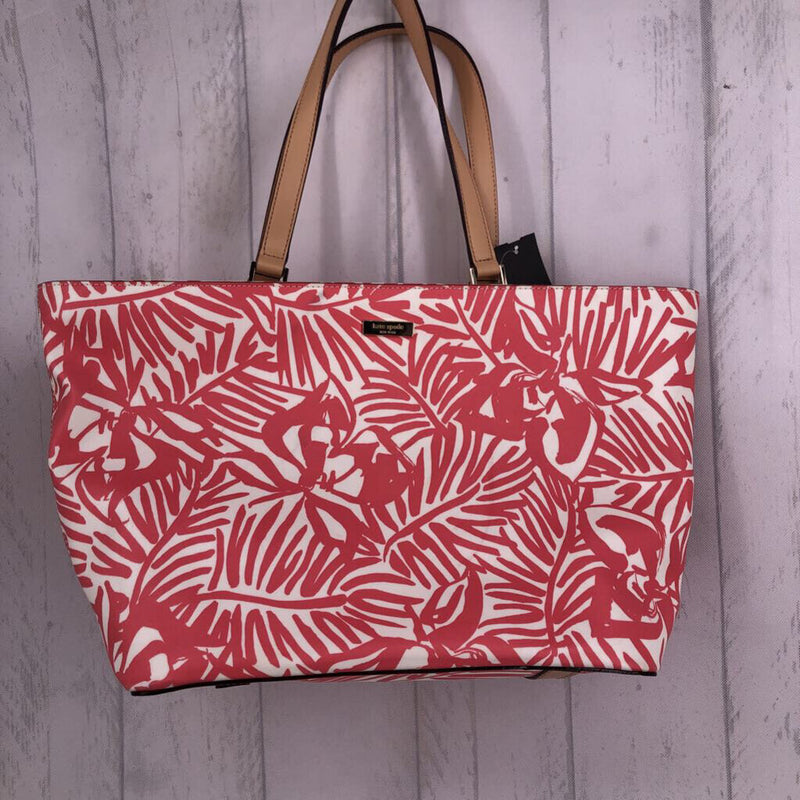 R298 leaf/floral print zip top tote