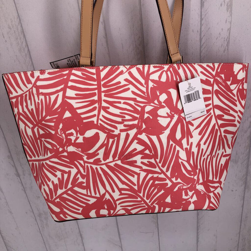 R298 leaf/floral print zip top tote