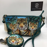 NWT 2pc hand painted tiger family crossbody w/ coin purse