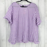 4X ruffle s/s CHecked ruffle hem