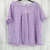 4X ruffle s/s CHecked ruffle hem