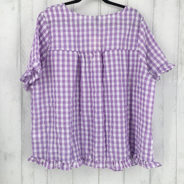 4X ruffle s/s CHecked ruffle hem