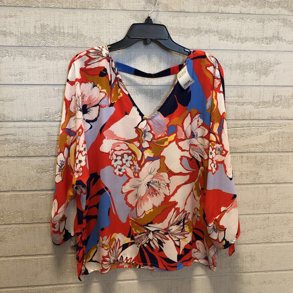 M 3/4 slv flower print double top