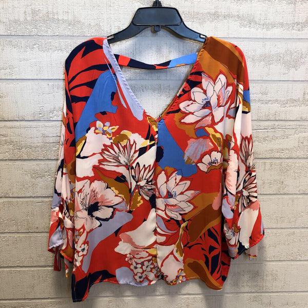 M 3/4 slv flower print double top