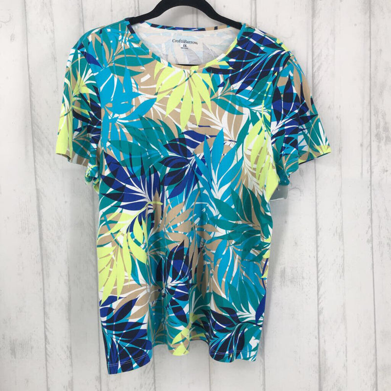 1x s/s leaf print top