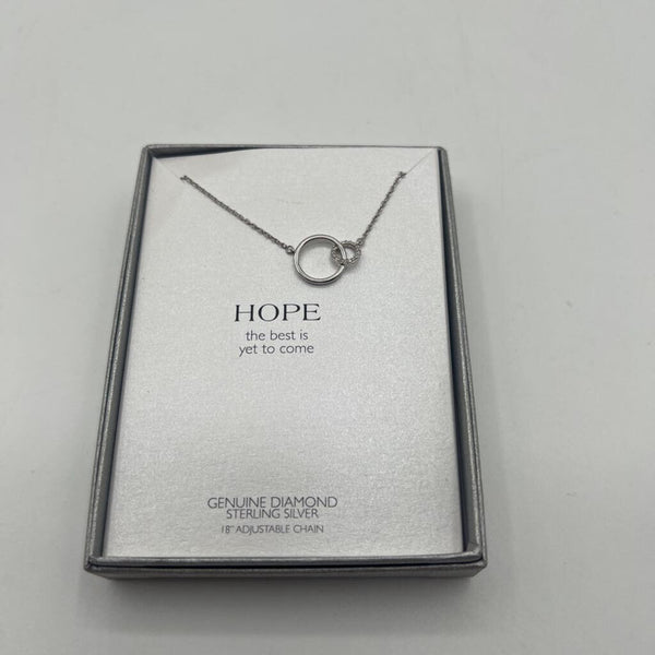 18" Silvertone "hope" necklace w/diamonds