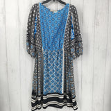 M 3/4 slv print dress w/ belt