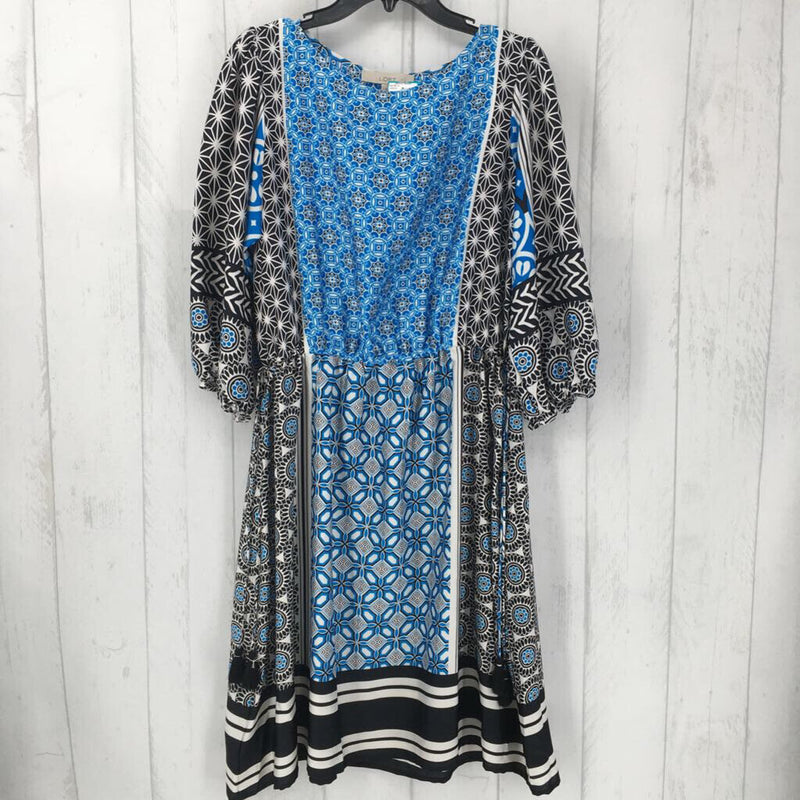 M 3/4 slv print dress w/ belt