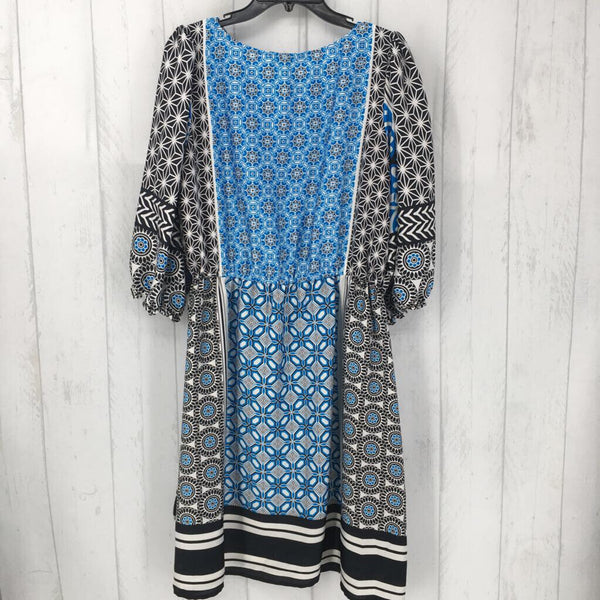 M 3/4 slv print dress w/ belt