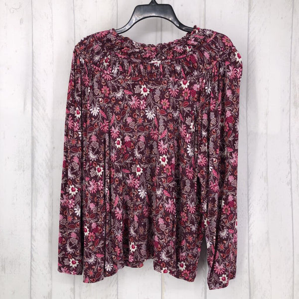 XL l/s floral rouch neck