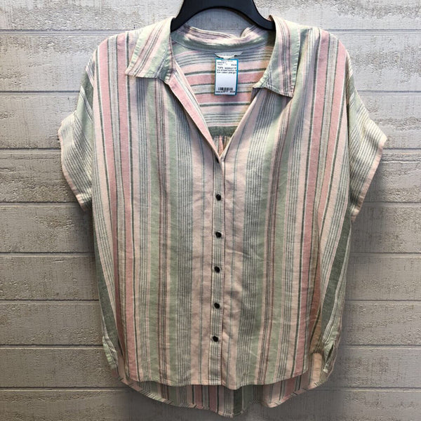 M s/s striped button hi low