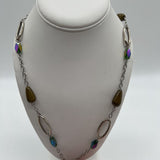 18" Silvertone necklace green beads