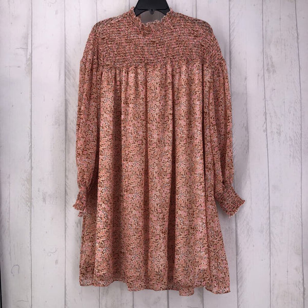 1X smocked l/s floral rouch neck