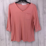 L elbow slv waffle v neck