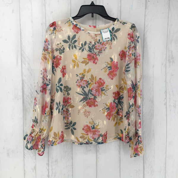 S ruffle l/s floral metallic