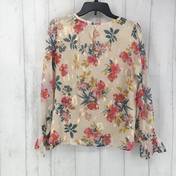 S ruffle l/s floral metallic