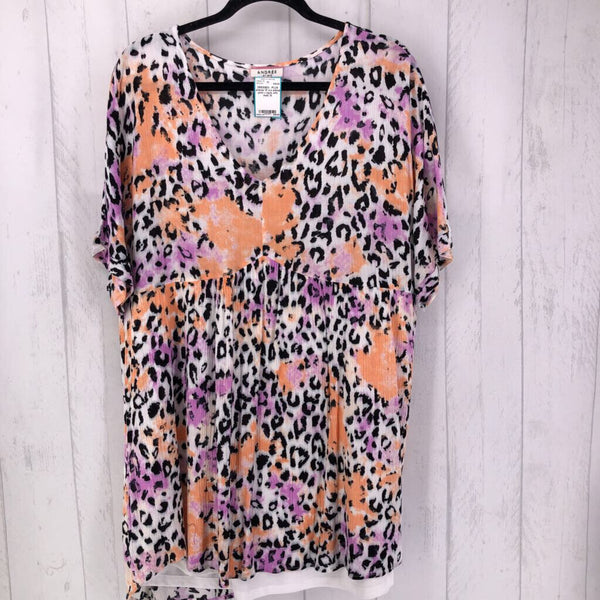 1X s/s animal print v neck