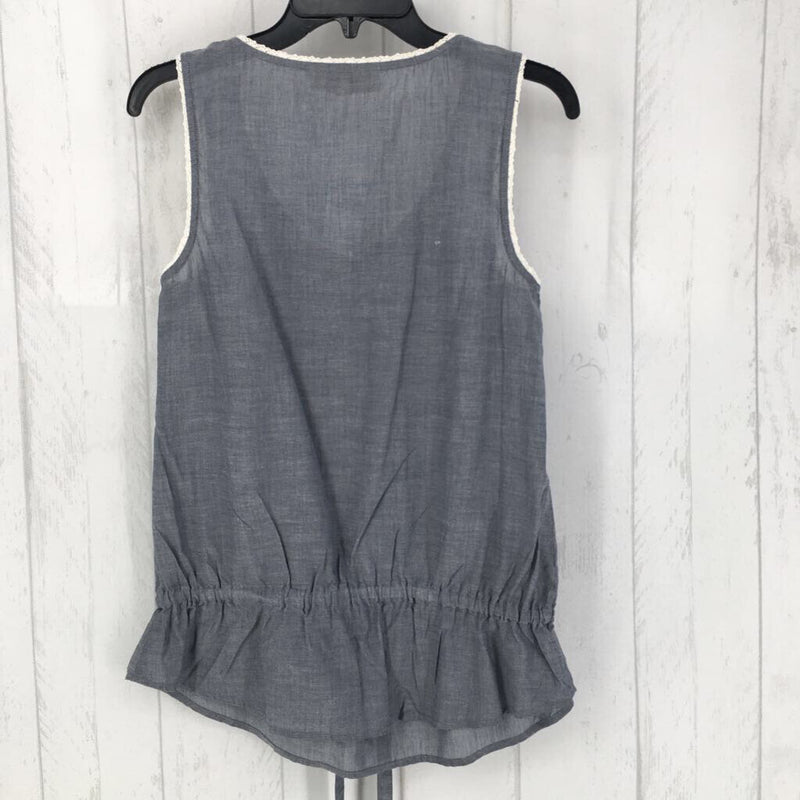 R40 S slvls lace trim button tank